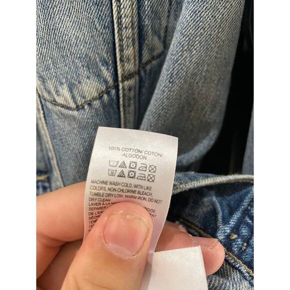 Lucky Brand Blue Boyfriend Trucker Distressed Denim Jeans Jacket Size Small - Picture 2 of 5